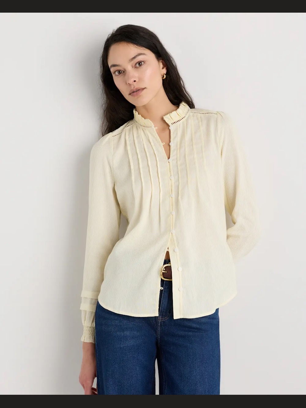 Quince Creamy Palest Yellow Organic Textured Cotton Peasant Blouse